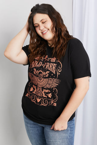 Shop mineB Full Size WILD FREE Graphic Round Neck Tee - High-Quality U.S. Made Women’s Fashion with Free & Fast Shipping