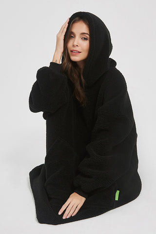 Shop Lantern Sleeve Oversized Hooded Fuzzy Lounge Dress - High-Quality U.S. Made Women’s Fashion with Free Fast Shipping