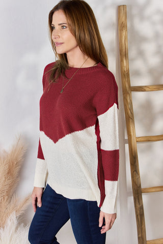 Shop Hailey & Co Full Size Color Block Dropped Shoulder Knit Top - High-Quality U.S. Made Women’s Fashion with Free & Fast Shipping