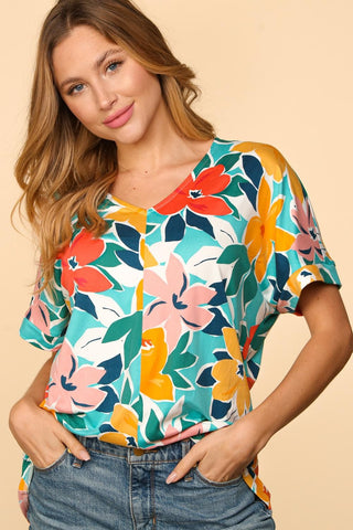 Shop Haptics Printed V-Neck Short Sleeve Top - High-Quality U.S. Made Women’s Fashion with Free & Fast Shipping