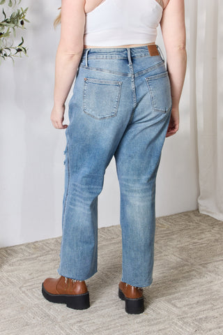 Shop Judy Blue Full Size Distressed Raw Hem Straight Jeans - High-Quality U.S. Made Women’s Fashion with Free & Fast Shipping