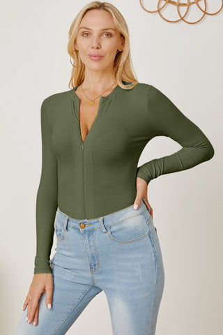 Shop Zip Up Long Sleeve Bodysuit - High-Quality U.S. Made Women’s Fashion with Free & Fast Shipping