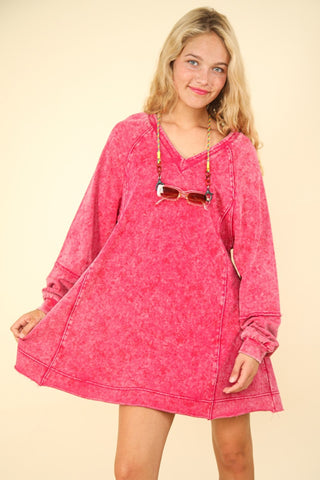 Shop Magenta VERY J Mineral Washed Oversized A-Line Mini Dress - High-Quality U.S. Made Women’s Fashion with Free & Fast Shipping