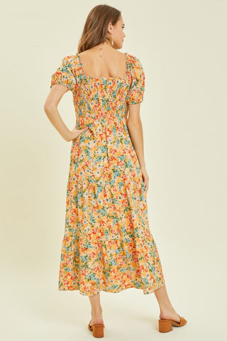 Shop HEYSON Full Size Floral Smocked Tiered Midi Dress - High-Quality U.S. Made Women’s Fashion with Free & Fast Shipping