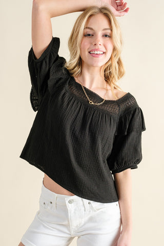 Shop And The Why Square Neck Ruffled Blouse - High-Quality U.S. Made Women’s Fashion with Free & Fast Shipping