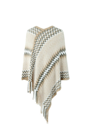 Shop Fringe Hem Striped Cape Sleeve Poncho - High-Quality U.S. Made Women’s Fashion with Free Fast Shipping