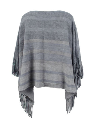 Shop Striped Boat Neck Poncho with Fringes - High-Quality U.S. Made Women’s Fashion with Free Fast Shipping