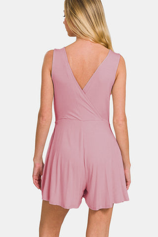 Shop Zenana Surplice Neckline Sleeveless Romper - High-Quality U.S. Made Women’s Fashion with Free & Fast Shipping