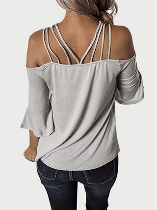 Shop Full Size Cold Shoulder Three-Quarter Sleeve Blouse - High-Quality U.S. Made Women’s Fashion with Free Fast Shipping