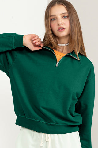 Shop HYFVE Half Zip Drop Shoulder Sweatshirt - High-Quality U.S. Made Women’s Fashion with Free & Fast Shipping