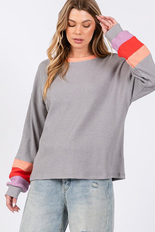 Shop SAGE + FIG Color Block Waffle Knit T-Shirt - High-Quality U.S. Made Women’s Fashion with Free & Fast Shipping