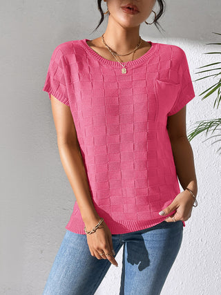 Shop Round Neck Short Sleeve Knit Top - High-Quality U.S. Made Women’s Fashion with Free & Fast Shipping