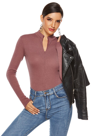 Shop Full Size Ribbed Half Zip Long Sleeve Bodysuit - High-Quality U.S. Made Women’s Fashion with Free & Fast Shipping