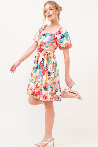 Shop And The Why Square Neck Puff Sleeve Floral Dress - High-Quality U.S. Made Women’s Fashion with Free & Fast Shipping