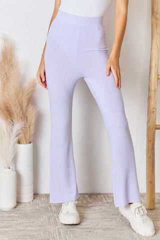 Shop Lavender RISEN Full Size High Waist Ultra Soft Knit Flare Pants - High-Quality U.S. Made Women’s Fashion with Free & Fast Shipping