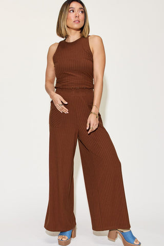 Shop Basic Bae Full Size Ribbed Tank and Wide Leg Pants Set - High-Quality U.S. Made Women’s Fashion with Free Fast Shipping