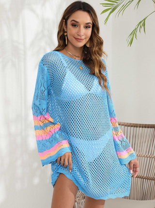 Shop Openwork Contrast Long Sleeve Cover-Up - High-Quality U.S. Made Women’s Fashion with Free & Fast Shipping