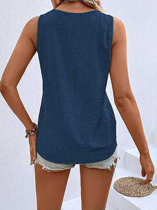 Shop Full Size Decorative Button V-Neck Tank - High-Quality U.S. Made Women’s Fashion with Free Fast Shipping