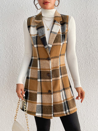 Shop Honey Plaid Lapel Collar Vest - High-Quality U.S. Made Women’s Fashion with Free & Fast Shipping