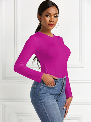 Shop Round Neck Long Sleeve Bodysuit - High-Quality U.S. Made Women’s Fashion with Free & Fast Shipping