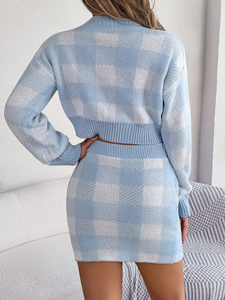 Shop Plaid Round Neck Top and Skirt Sweater Set - High-Quality U.S. Made Women’s Fashion with Free Fast Shipping