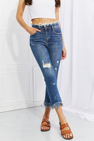 Shop RISEN Full Size Undone Chic Straight Leg Jeans - High-Quality U.S. Made Women’s Fashion with Free & Fast Shipping