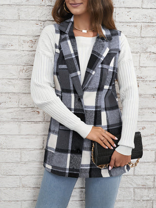 Shop Gray Plaid Button Down Vest Coat - High-Quality U.S. Made Women’s Fashion with Free & Fast Shipping