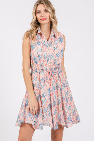 Shop Pink Multi GeeGee Full Size Floral Eyelet Sleeveless Mini Dress - High-Quality U.S. Made Women’s Fashion with Free & Fast Shipping