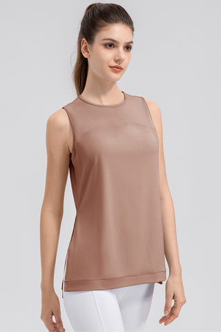 Shop Slit Round Neck Tank - High-Quality U.S. Made Women’s Fashion with Free & Fast Shipping