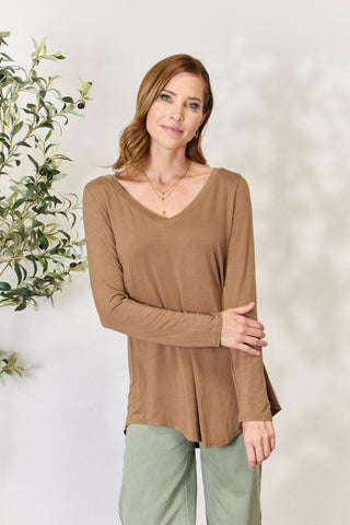 Shop Zenana Full Size Long Sleeve V-Neck Top - High-Quality U.S. Made Women’s Fashion with Free & Fast Shipping