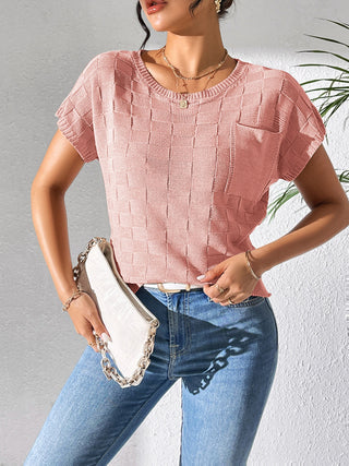 Shop Round Neck Short Sleeve Knit Top - High-Quality U.S. Made Women’s Fashion with Free & Fast Shipping