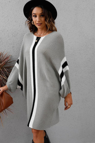 Shop Ribbed Round Neck Long Sleeve Sweater Dress - High-Quality U.S. Made Women’s Fashion with Free & Fast Shipping