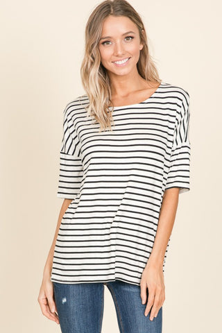 Shop BOMBOM Striped Round Neck T-Shirt - High-Quality U.S. Made Women’s Fashion with Free & Fast Shipping