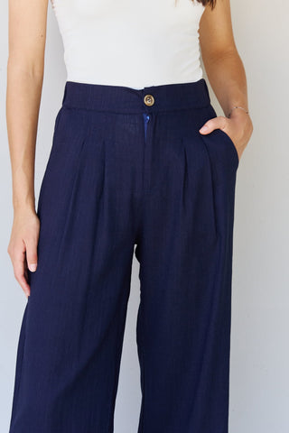 Shop And The Why In The Mix Full Size Pleated Detail Linen Pants in Dark Navy - High-Quality U.S. Made Women’s Fashion with Free & Fast Shipping