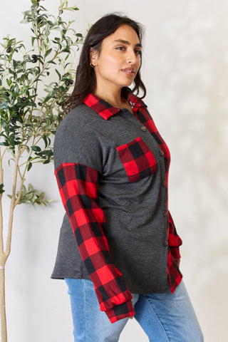 Shop Heimish Full Size Plaid Button Down Shacket - High-Quality U.S. Made Women’s Fashion with Free & Fast Shipping