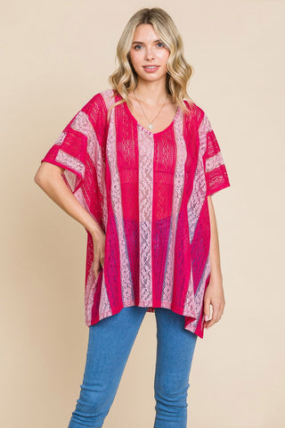 Shop Fuchsia Cotton Bleu by Nu Label V Neck Drop Shoulder Oversize Top - High-Quality U.S. Made Women’s Fashion with Free & Fast Shipping