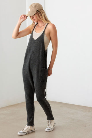 Shop Le Lis Waffle Knit Side Pocket Jumpsuit - High-Quality U.S. Made Women’s Fashion with Free & Fast Shipping