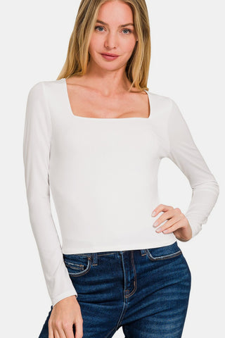 Shop Zenana Square Neck Fitted Long Sleeve T-Shirt - High-Quality U.S. Made Women’s Fashion with Free & Fast Shipping