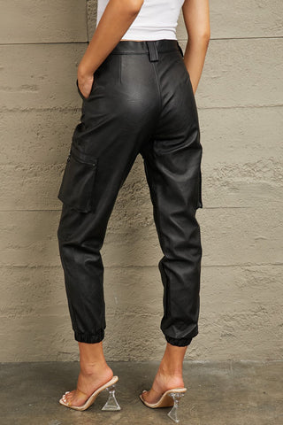 Shop Kancan High Rise Faux Leather Joggers - High-Quality U.S. Made Women’s Fashion with Free & Fast Shipping