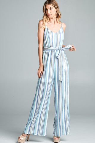 Shop Cotton Bleu by Nu Label Tie Front Striped Sleeveless Jumpsuit - High-Quality U.S. Made Women’s Fashion with Free & Fast Shipping