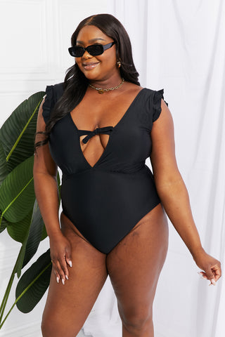 Shop Marina West Swim Seashell Ruffle Sleeve One-Piece in Black - High-Quality U.S. Made Women’s Fashion with Free & Fast Shipping