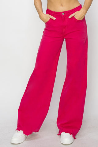 Shop Fuchsia RISEN High Rise Wide Leg Jeans - High-Quality U.S. Made Women’s Fashion with Free & Fast Shipping