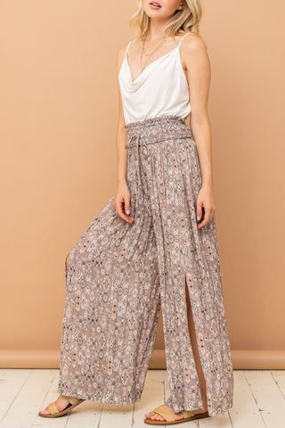 Shop And The Why Printed Smocked Waist Slit Wide Leg Pants - High-Quality U.S. Made Women’s Fashion with Free & Fast Shipping