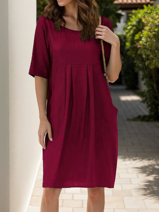 Shop Full Size Round Neck Half Sleeve Dress with Pockets - High-Quality U.S. Made Women’s Fashion with Free Fast Shipping