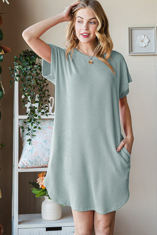 Shop Sage Heimish Full Size Ribbed Round Neck Short Sleeve Tee Dress - High-Quality U.S. Made Women’s Fashion with Free & Fast Shipping