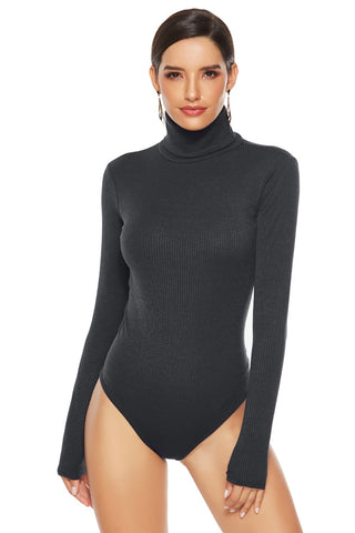 Shop Ribbed Turtleneck Long Sleeve Bodysuit - High-Quality U.S. Made Women’s Fashion with Free & Fast Shipping