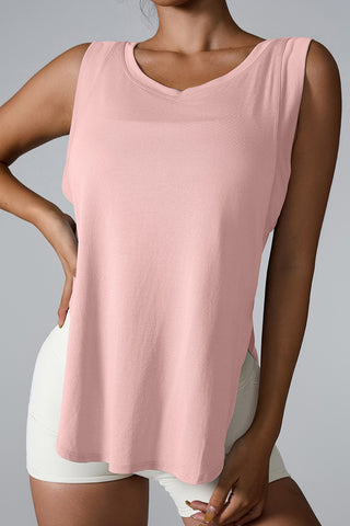 Shop Slit Round Neck Active Tank - High-Quality U.S. Made Women’s Fashion with Free & Fast Shipping