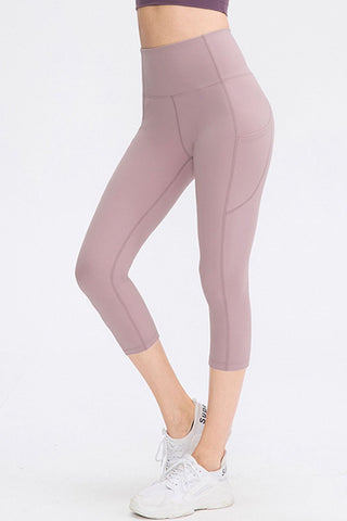 Shop Wide Waistband Cropped Active Leggings with Pockets - High-Quality U.S. Made Women’s Fashion with Free & Fast Shipping