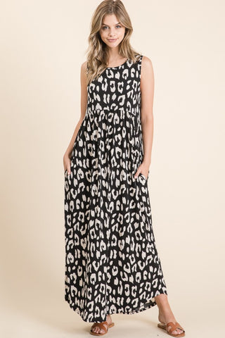 Shop Black BOMBOM Leopard Maxi Dress with Pockets - High-Quality U.S. Made Women’s Fashion with Free & Fast Shipping