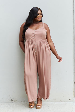 Shop Mocha HEYSON All Day Full Size Wide Leg Button Down Jumpsuit in Mocha - High-Quality U.S. Made Women’s Fashion with Free & Fast Shipping